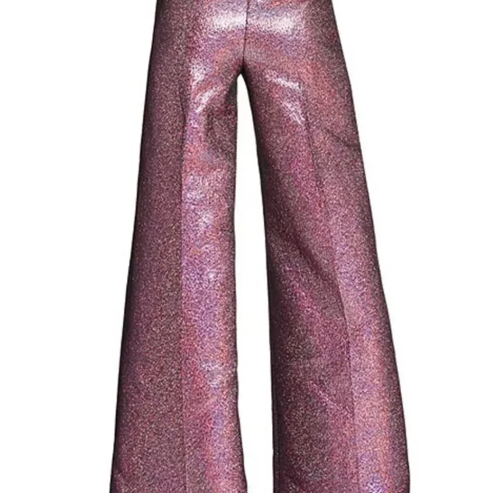 NWT ANTONIO MELANI Metallic Pink Wide-Leg Pants 6 - Picture 2 of 14